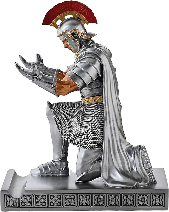 CYXStar Roman Praetorian Prefect Warrior Knight Pen Holder Desk Ornament Resin Praetorian Guard Mobile Phone Stand Desk Accessories and Organizer for Office with a Letter Opener (Silver)