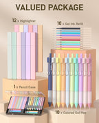 Nicpro 33PCS Aesthetic Highlighter and Gel Pen set with Case, 12 Bible Highlighters & Cute Pens Refills With Soft Ink & Tip, No Bleed Quick Dry for Bible Study Journaling Planner Notes School Supplies