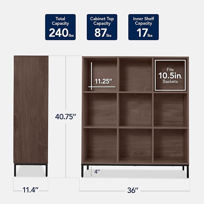 Best Choice Products 9-Cube Bookshelf, 3-Tier Wood Storage Bookcase W/Legs, 11in Shelf Opening, Cube Organizer, Living Room, Office, Nursery - Walnut