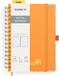 POPRUN Spiral Dotted Journal Notebook, [A5-5.75'' x 8.25''] - 120 GSM Thick Paper, 141 Numbered Pages, Hardcover for Men & Women with Pocket, Index Tabs, 8 Perforated Sheets, Orange
