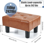 BRIAN & DANY Small Foot Stool, Leather Foot Stools with Legs, Stable Small Footstool for Living Room, Light Brown