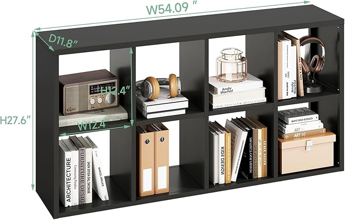 IRONMIX Metal 8 Cube Storage Organizer, Black Short Bookshelf with Storage, Horizontal TV Stand, Modern Cube Storage Shelf Small Cube Bookshelf for Living Room, Office, Library, Study, Easy Assembly