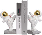 Kakizzy Book Ends for Shelves Decorative, Upgraded Astronaut Bookshelf Stopper Resin Book Shelf End Holders Heavy Duty Bookends for Kids Gifts Cute Spaceman Book Ends for Space Decor(F2-Gold)