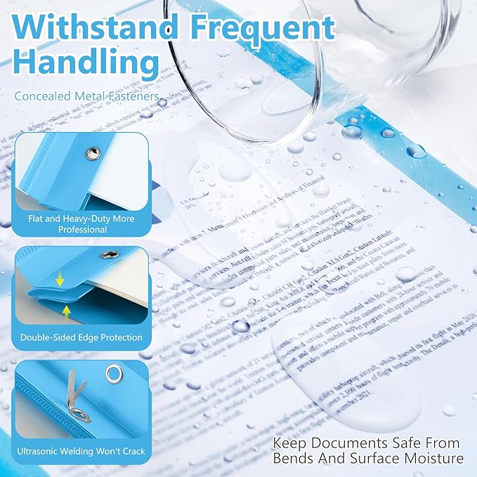 Feifeiya 48 Pack Plastic Report Covers with 3 Prongs Presentation Folders Bulk, 100 Sheet Capacity, Clear Front Report Covers for Presentation Document Paper School Office Supplies (Sky Blue)