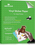 MECOLOUR Clear Sticker Paper for Inkjet Printer -95% Transparent 8.5x11 Inch Vivid Colors, Tear Resistant -20 Sheets