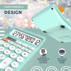CATIGA 12 Digit Desktop Calculator Basic Desk Calculator with Large LCD Display, Big Buttons, 4 Function, Solar and Battery Dual Power, for Office, School, Home, SD-1292 Fresh Blue