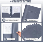 Lincia 100 Pcs Plastic Folders with Pockets and Prong Folders with Prongs 2 Pockets for Office, School for Students, Teachers, Office Workers(Grey Blue)