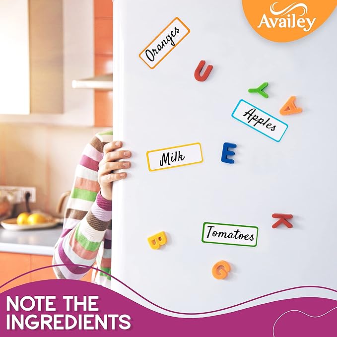Availey 40 Pieces (3 x 2) - Colored Border Magnetic Dry Erase Labels - Reusable Strips for Classroom Home Office Garage - Refrigerator Blank Writable Erasable Cards - Name Tags Students Locker Shelf