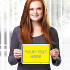 Personalized Custom Yellow Background Customize for Office, Business, Workplace, Home, Airbnb, Delivery Sign, 10x7 Inches, 4 Mil Vinyl Decal Stickers Weather Resistant, Made in USA by Sigo Signs