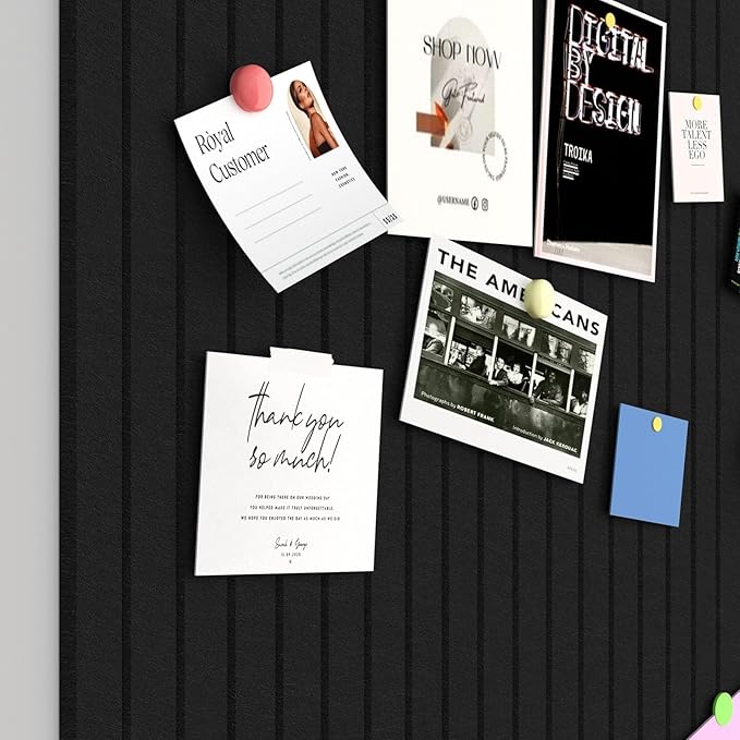 Baysola Large Cork Boards for Walls – 48 x 36 Self Adhesive Felt Wall Tiles, Ideal for Office Black Bulletin Board, Easy to Install Pin Board Photo Board Dart Board Wall Protectors