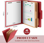 Skyygemm 48 Pcs Classification Folders Letter Size, 2 Divider Pressboard File Folders with 3. 5 Inch Expansion, 2 Prongs Fastener, Heavy Duty Office File Organizers for Teachers, Medical (Dark Red)