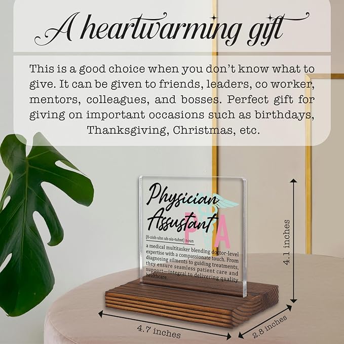 Physician Assistant Gifts, Thank You Appreciation Desk Sign for PA Week Graduation Birthday, Medical Office Decor for PA-C Healthcare Professional Recognition Plaque PA026