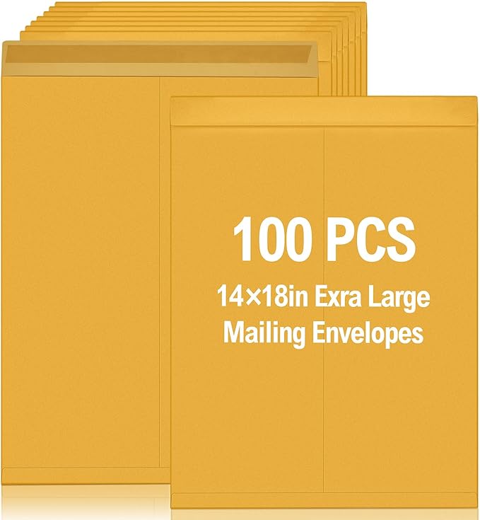 Motipuns 100 Pcs 14" x 18" Extra Large Mailing Envelopes 32lb with Gummed Flaps, Catalog Jumbo Craft Envelopes for Mailing, Storage and Organizing Documents Office Supplies(Yellow)