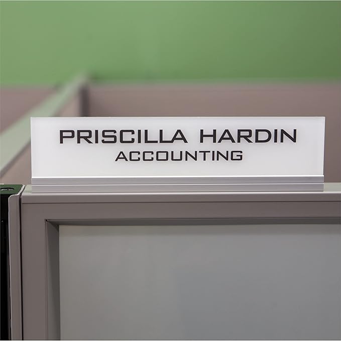 Printex Design - Personalized Office CUBICLE Name Plate & Sign. Modern Aluminum Holder - 4 Plate Colors (Frosted White)