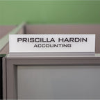 Printex Design - Personalized Office CUBICLE Name Plate & Sign. Modern Aluminum Holder - 4 Plate Colors (Frosted White)