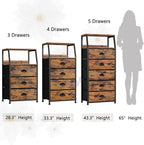 Furnulem Nightstand with 3 Drawers and 2-Tier Shelf, Fabric Small Dresser Organizer Vertical Storage Tower for Bedroom, Closet, Hallway, Nursery, End Table Side Furniture, Sturdy Steel Frame, Wood Top