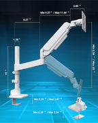 Ergounion Heavy Duty Monitor Arm for 13-49 Inch Ultrawide Screens, Holds Up to 44lbs, Fully Adjustable Single Monitor Mount, with Clamp & Grommet Base, 75/100mm VESA Desk Mount, White