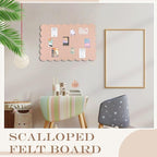 Mooliwe Scalloped Felt Bulletin Board 24 x 18 Inches Foldable Flesh Pink Pin Cork Board Alternative for Wall, 2' x 1.5' Trifold Picture Vision Self Adhesive Bulletin Decorative