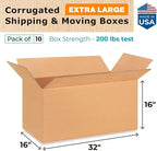 Extra Large Shipping & Moving Boxes 32x16x16 inches (10-Pack) - Extra Strength 200 lb vs Regular - Corrugated Heavy Duty Moving Boxes - Box for Moving & Relocating by IDL Packaging