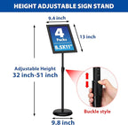 VAIIGO 4 Pack Sign Holder Stands - 8.5 x11 inch Standing Sign Stand, Adjustable Poster Sign Holder Pedestal Floor Sign Stand, Aluminum Snap Open Frame for Vertical & Horizontal View Sign Stand, Black
