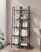 Hzuaneri Ladder Shelf, Bookshelf Bookcase, Freestanding Corner Storage Shelve with 2 Hooks for Home Office, Living Room, Kitchen, Bedroom, Industrial, 11.8" D x 13.4" W x 63" H, Black BC03204B