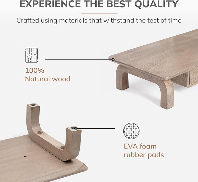 Anji Mountain Monitor Stand - Desktop Organizer & Laptop Riser, Ergonomic Monitor Riser, Space-Saving Monitor Stand for Desk, Durable Construction, Easy Assembly, Ideal for Home & Office,Biscotti