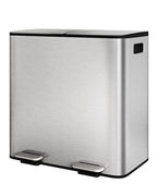 GarveeHome 2 x 10.6 gal Stainless Steel Double Trash Can with Lid for Kitchen, Large Dual Trash and Recycle Bin Combo, Step-on Kitchen Metal Garbage Cans, PP Inner Buckets, Liner Rim, Silver