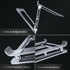 VIGLT Laptop Stand for Desk - Adjustable Laptop Holder, Portable Laptop Riser with Multi-Angle Height Adjustable Computer Stand for MacBook Air/Pro and More Notebooks 10-17.3" - Grey