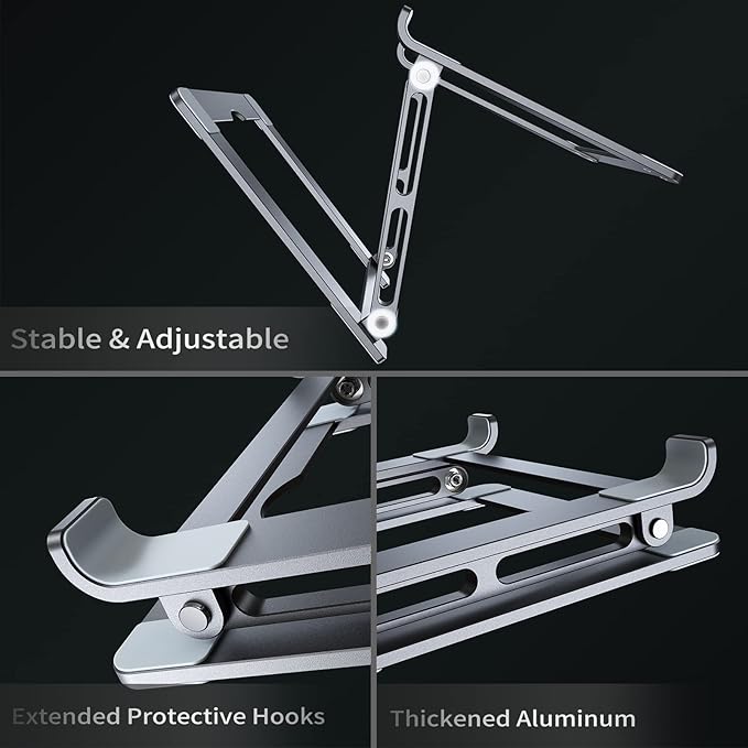 VIGLT Laptop Stand for Desk - Adjustable Laptop Holder, Portable Laptop Riser with Multi-Angle Height Adjustable Computer Stand for MacBook Air/Pro and More Notebooks 10-17.3" - Grey