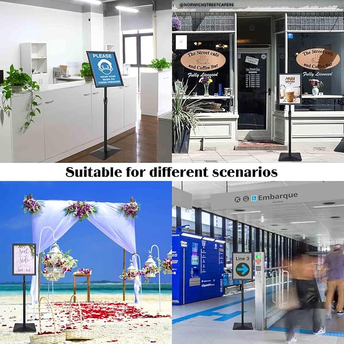 Golemas Adjustable Sign Stand for Display, with Upgraded Iron Base, Pedestal Floor Signage Stand Holder for Outdoor or Indoor Advertising (8.5 x 11, Black, 3Pack)