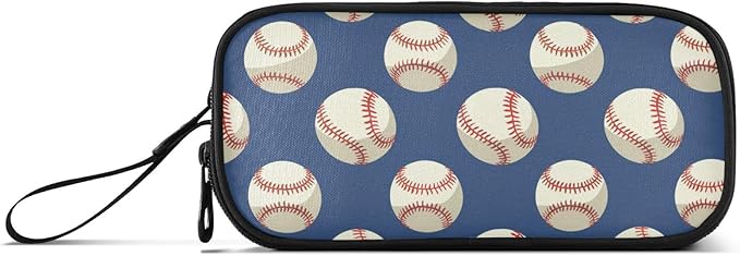 BOENLE Baseballs Ball Blue Pencil Case Box Boys Girls Large Pencil Pouch with Zipper Compartments Big Capacity Stationery Pen Bag Organizer for Kids Teens Adults School