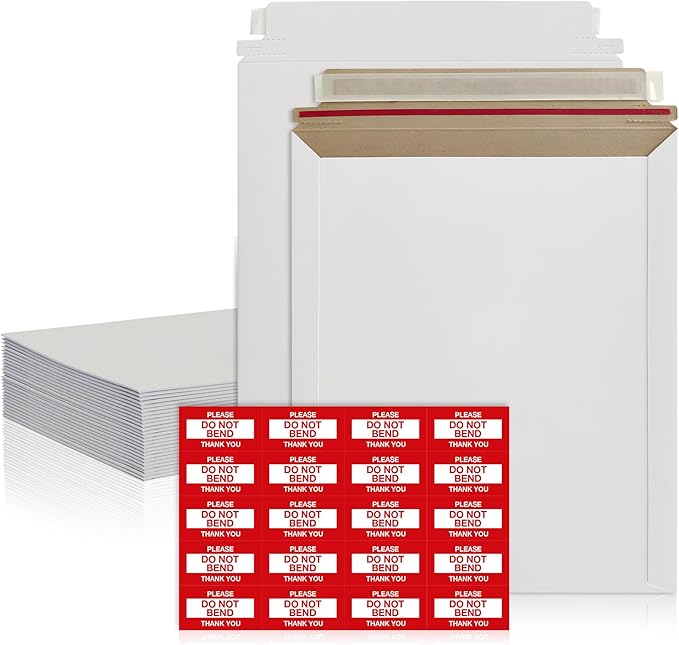 25 Pack 12.75x15 Inches Rigid Mailers – Self Adhesive White Cardboard Mailers – Used as Mailing Supplies for Mailing Documents, Photos, CDs, Magazines and Literature