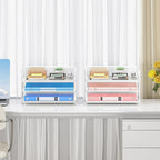 Subekyu 2-Pack 3-Tier White Metal Mesh Desk Paper Letter Tray & File Sorter Organizer with Handle + 1 Sliding Tray for Desk, Home, Office, School Supplies, A4 Paper and Accessories Storage