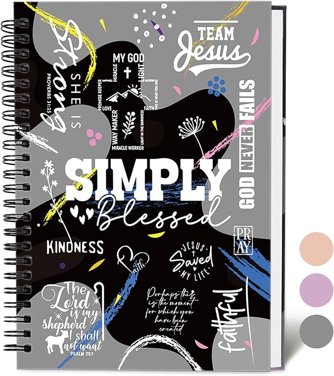 XKDOUS Hardcover Spiral Notebook with Tabs and Bible Tracker, College Ruled Notebook Journal, Church Notes Journal for Women Men, Bible Journal, Blank Notebooks for Work School Note taking, Grey