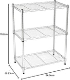 Amazon Basics 3-Shelf Adjustable Heavy Duty Steel Wire Rack Storage Shelving Organizer for Kitchen, Garage, 23.2" L x 13.4" W x 30" H, Chrome