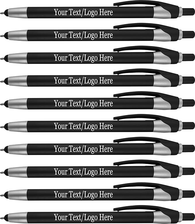 Personalized With your Custom Logo or Text Pens-Pack of 300- for Marketing, Parties, and Events, 2 in 1 Capacitive Stylus & Ballpoint Pen Compatible With Touchscreen Devices, Black Ink, Black Pens