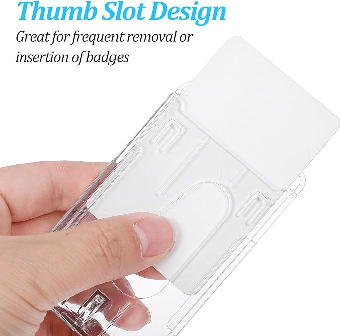 32 Pack Vertical 2-Card ID Badge Holde, Heavy Duty Plastic Badge Holders with Thumb Slot, Clear Protector Cover for Credit Cards, IDs, Licenses and Passes