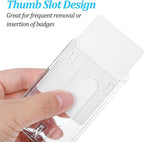 32 Pack Vertical 2-Card ID Badge Holde, Heavy Duty Plastic Badge Holders with Thumb Slot, Clear Protector Cover for Credit Cards, IDs, Licenses and Passes