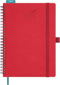 BEZEND 2026 Planner Weekly and Monthly (6" x 8.5" Spiral) Daily Calendar with Hourly Timeslots & Tabs (Jan-Dec) Note & Expenses, Pen Holder, Inner Pocket, Vegan Leather Softcover - Red