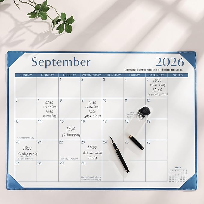 Gannyfer Desk Calendar 2026 with Desktop Mat, Simplified Large 22" x 17" Desktop Pad Calendar, 18 Month Desk Calendar 2026-2027, Use Jan 2026 to Jun 2027, Office Supplies Perfect for Home School and Office - Blue