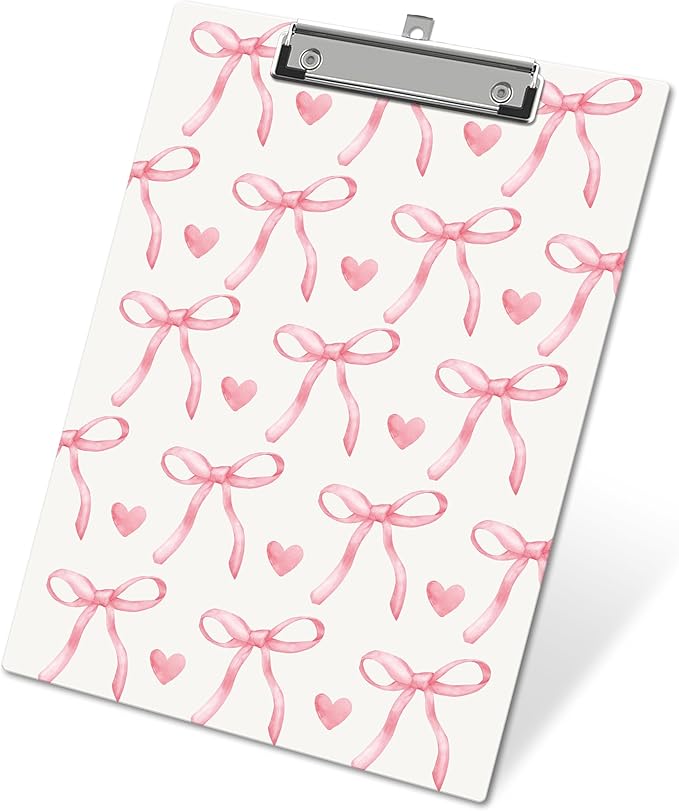 APIILVPQ Pink Clipboard，Bow Clipboards with Low Profile Clip for Office School Use, Cute Gifts Wooden Clip Boards for Nurses Teachers Students - B08