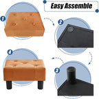 BRIAN & DANY Small Foot Stool, Velvet Foot Stools with Legs, Stable Small Footstool for Living Room, Orange