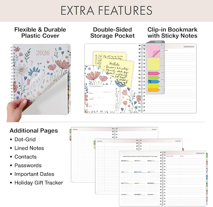 Essential PRO 2026 Daily, Weekly & Monthly Planner, 7"x9": 14 Months (Nov 2025 - Dec 2026) Monthly Tabs,Daily Tracking,Notes Pages,Storage Pocket,Bookmark w Sticky Notes (Colorful Botanicals)