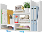 Desktop File Organizer Desk Organizer Shelf - White Office Organization Shelves for Top of Desk Organizers and Accessories Corner Bookshelf Table Top Shelving Small Hutch Decorations for Women Office