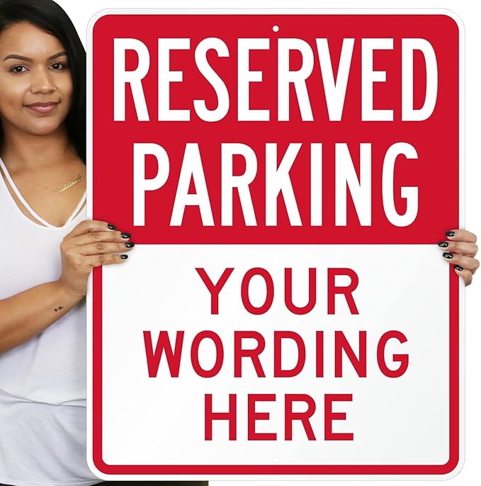SmartSign 30 x 24 inch Custom “Reserved Parking” Metal Sign - Add Text, 80 mil Laminated Rustproof Aluminum, Red and White, Made in USA