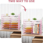 Marbrasse Desktop Literature Organizer, 12 Compartments Mesh Paper Organizer Desk Organizers, Adjustable File Sorter Mail Center Paper Storage Cabinet Classroom Mailbox for Office Home School, Pink