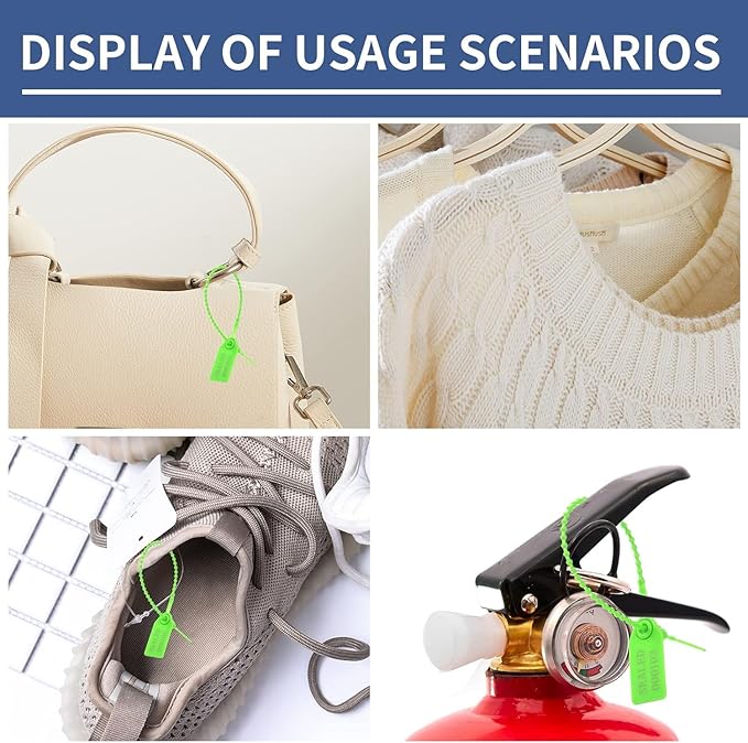 100Pcs Plastic Tamper Shipping Seals Pull-Tite Security Seal Signage Numbered Fire Extinguisher Tags Zip Ties Labels Disposable Self Locking for Logistics, Luggage,Transport (Green, 100pcs)