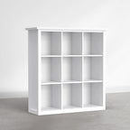 SIMPLIHOME Artisan Bookcase - 43 inch Tall 9-Cube Solid Wood Cube Organizer in Chantilly White, Transitional Storage Bookcase for Living Room, Study Room or Office with Fixed Shelves and Tapered Legs