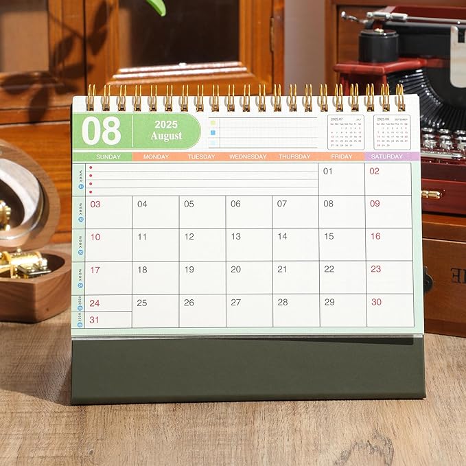 Large Desk Calendar 2026, 9.9" × 8.7" Standing Flip Desktop Calendar from Now to December 2026 - Metal Ring Twin-Wire Binding Monthly Desk Calendar for Home Office School (L-Green)