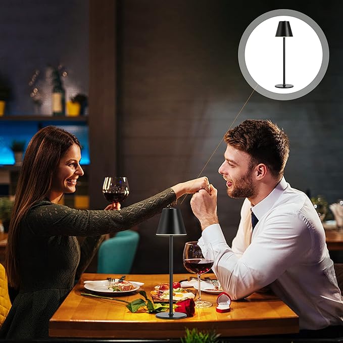 Timjorman Modern LED Cordless Table Lamp, 4000mAh Rechargeable Battery, 3 Level Brightness Night Light, Metal Shell, Minimalist Design, for Couples Dinner/Coffee Table/Restaurant/Bedroom, Black